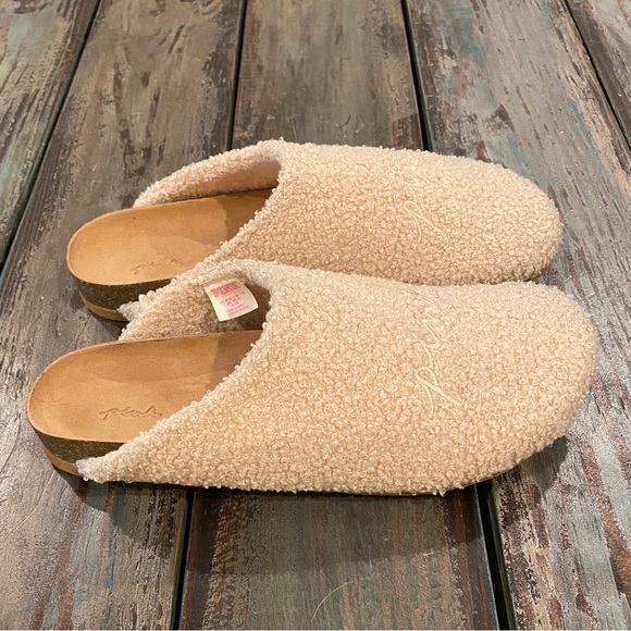 Pink Victoria’s Secret Sz 9/10 Cozy Plush Cork Clogs Slippers Slides Cream Color - Picture 7 of 8